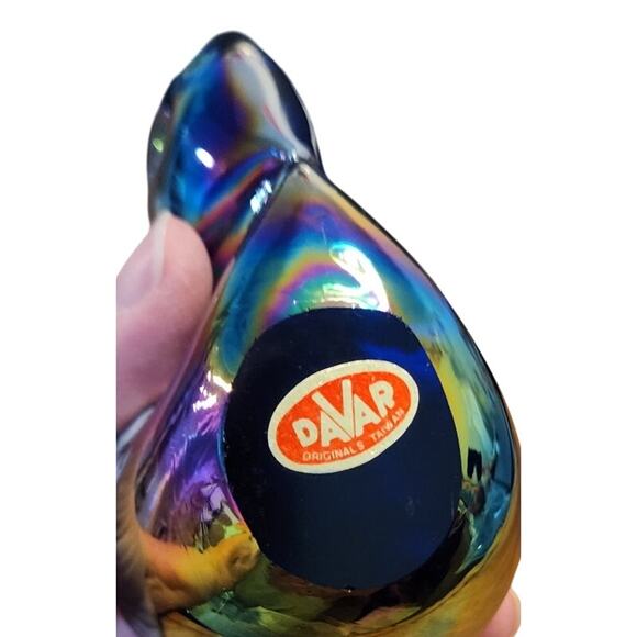 Davar Originals Glass Rabbit Paperweight, Iridescent Blue/White, Vintage - Picture 5 of 6